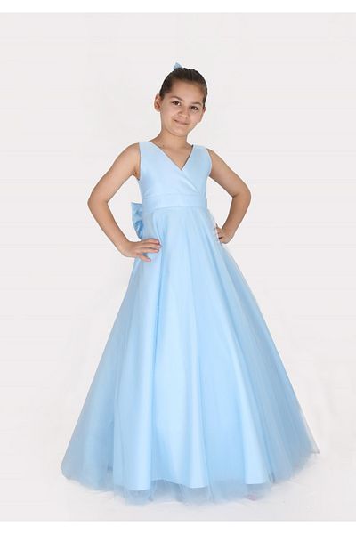 MadyaButik Girl Child Baby Blue Wrap Long Dress Graduation Birthday Dress