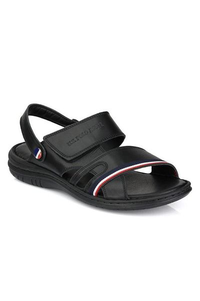 U.S. Polo Assn. Genuine Leather Black Men's Sports Slippers - Comfortable Sole, Velcro Davin