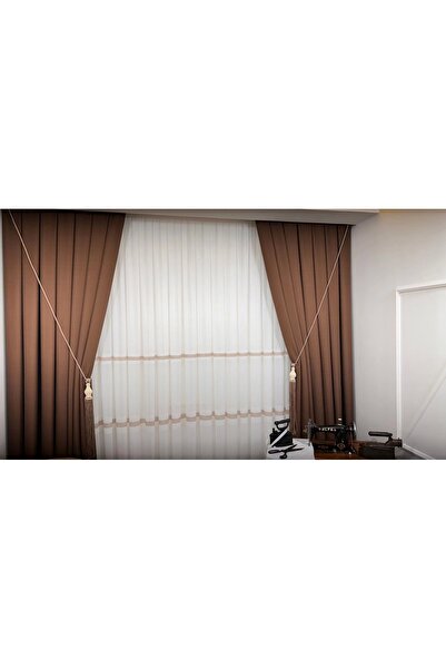 NİVEMESHOME Nivemeshome 1/3 Close Pleat Tulle Curtain - Modern Coffee Transition Apm