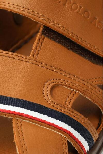 U.S. Polo Assn. Ελαφριές και άνετες ανδρικές παντόφλες - Δερμάτινες, Velcro Sports Tan, DAVIN