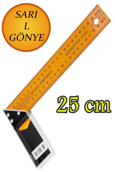 NUBLADO Alüminyum L Gönye Sarı Gönye Cetvel Kaynak Kaynakçı Marangoz Gönyesi 250 mm.