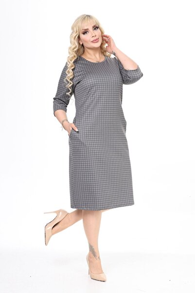 modayız Double Pocket Winter Plus Size Dress 6E-2477