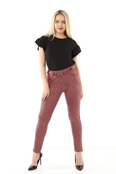 modayız Plaid Belted Trousers L1-1692