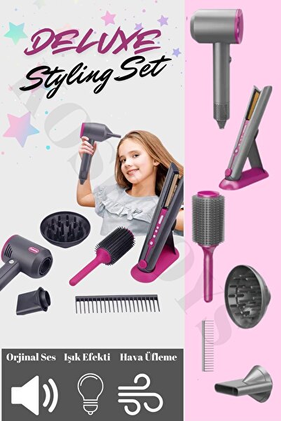 kosetoys Gerçekçi kuaför seti sesli ışıklı ve hava üfleme teknolojisi