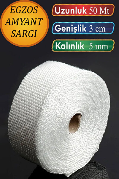 NUBLADO 50 Metre 3 Cm Cam Elyaf Eksoz Sargısı Manifold Sargı Bezi Yanmaz Bant...