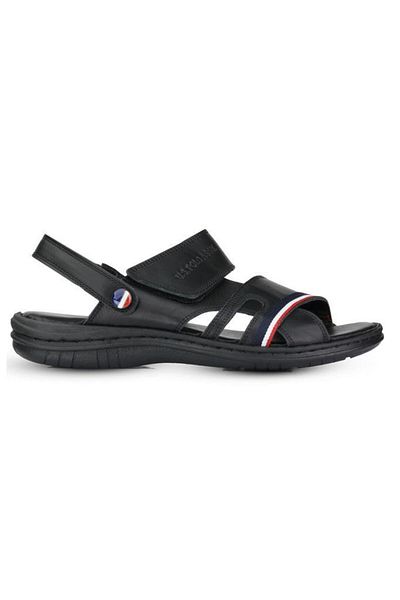 U.S. Polo Assn. Genuine Leather Black Men's Sports Slippers - Comfortable Sole, Velcro Davin