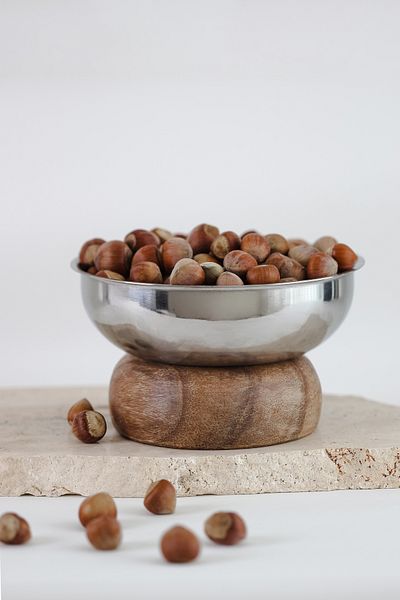 Beige & Stone 14 cm Metal Bowl with Natural Wood Legs