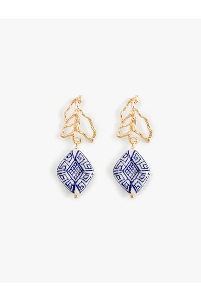 Koton Abstract Earrings with Steel Alloy Dangle Ceramic Detail