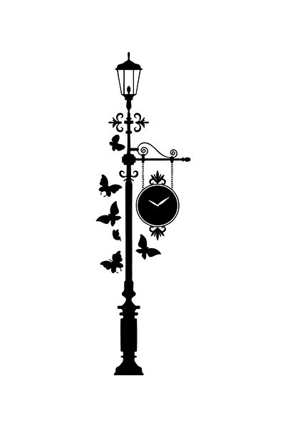 FİXFLEX Parking Lamp Butterflies and Wall Clock Wall Decor Sticker 35 X 120 cm