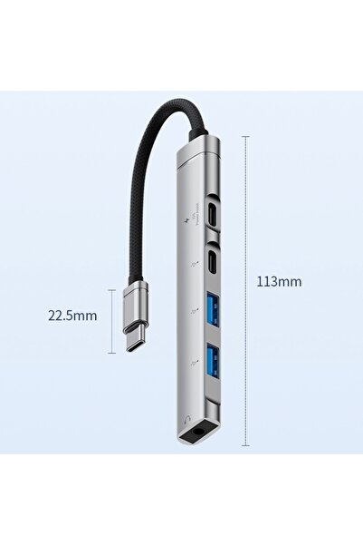 Coverzone Type-C Hub, 5in1, 2 Adet Type-C, 2 Adet USB-A Çoklayıcı, 3,5 mm Kulaklık Çıkışlı USB C Hub H03