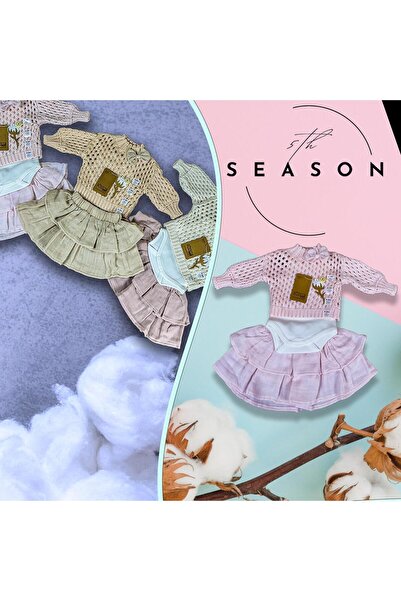 Nipperland Pink Baby Girl Set - Set of 3 100% Organic Cotton: Bow Detail Mesh Sweater and Layered Skirt