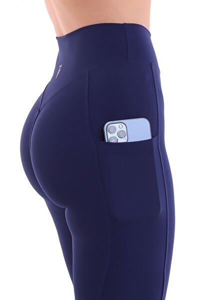 EMFURE Lacivert Kadın Spor Tayt Çift Cepli Sıkılaştırıcı Toparlayıcı Sporcu Taytı Leggings