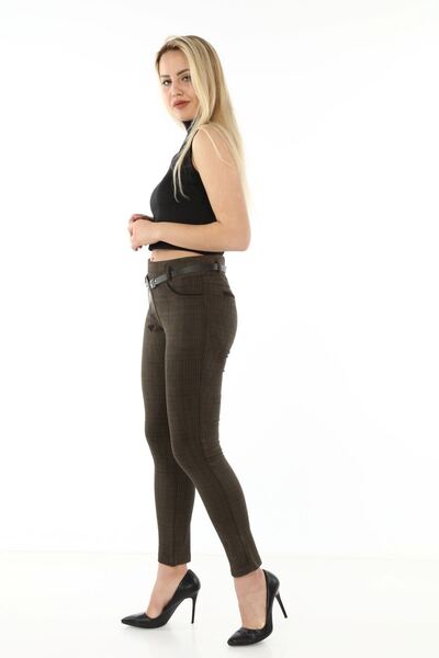 modayız Green Plaid Belted Trousers L1-1694