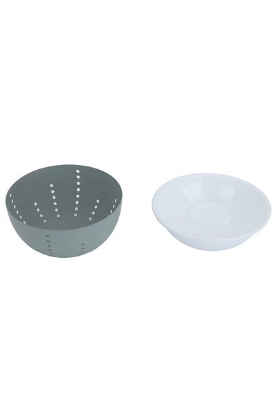 Alsaif Gallery Al Saif Gallery steel bowl, round, double gray base, 17 x 17 x 9 cm - white