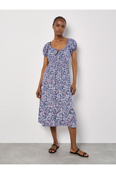 Apricot Aquarellfarbenes Geblümtes Milchmädchen-midikleid