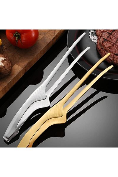 ARVALE Magic Chef Tweezers Tong - 24 cm - Hygienic and Non-Touching Floor Silver