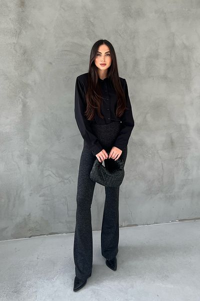 Seda Yalçın Atelier Anthracite Glitter Spanish Leg Leggings Trousers