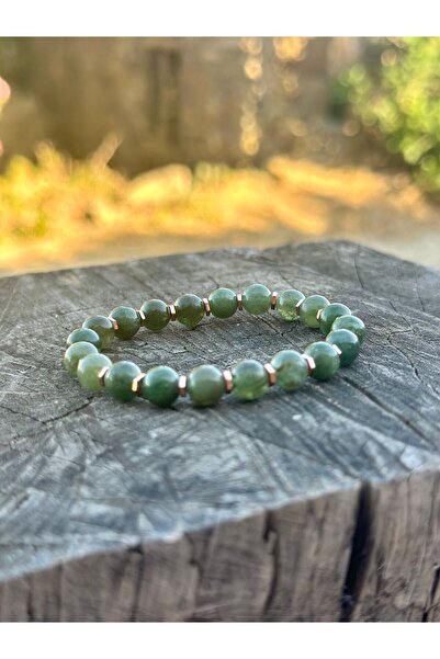 Zodyak Doğal Taş 8mm Green Apatite Hematite Stone Women Men Natural Stone Bra...