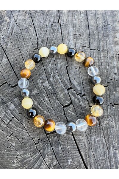 Zodyak Doğal Taş 8mm Leo Zodiac Natural Stone Bracelet, Crystal Quartz-Calcit...