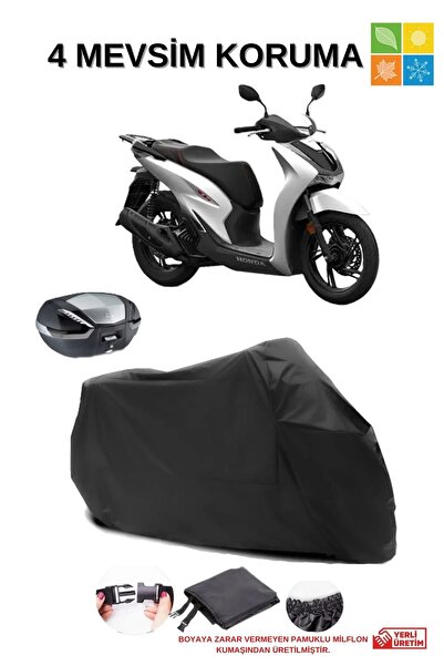 AutoEN HONDA SH125İ ARKA ÇANTA UYUMLU SU GEÇİRMEZ SİYAH MOTOSİKLET ÖRTÜSÜ