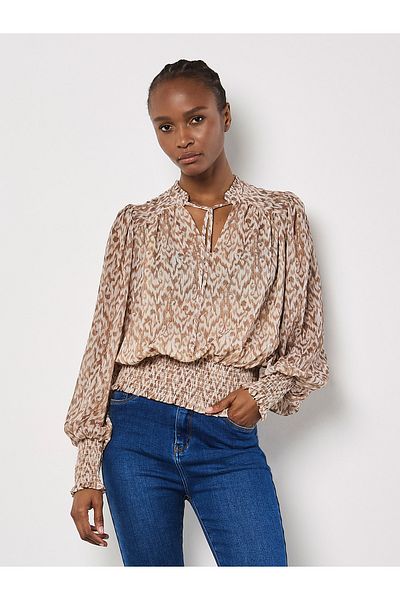 Apricot Lurex Ikat Bluse zum Raffen