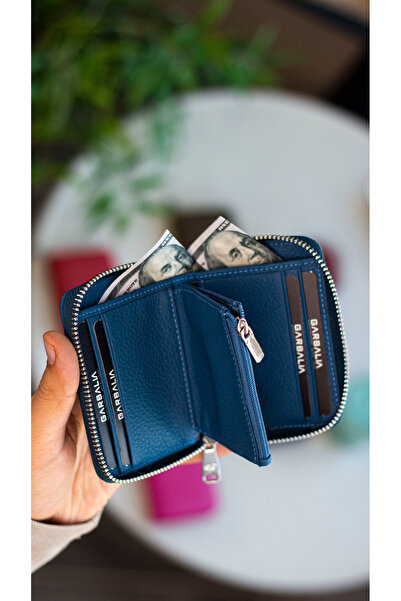 Garbalia Sydney Hakiki Deri Bozuk Para Gözlü Fermuarlı Unisex Petrol Mavisi Cüzdan