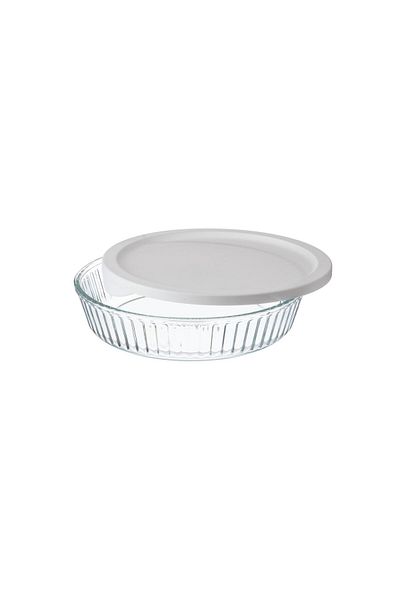 Dania 2.1L Round Striped Glass Oven Dish with Lid