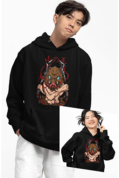 Fuddy Moda هودي بقلنسوة كبير الحجم مطبوع عليه Demon Slayer Inosuke للجنسين