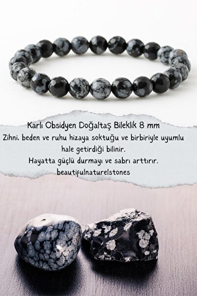 LADIN DOGALTAŞ Snowy Obsidian Natural Stone Bracelet 8 Mm (With Stone Gift) (...