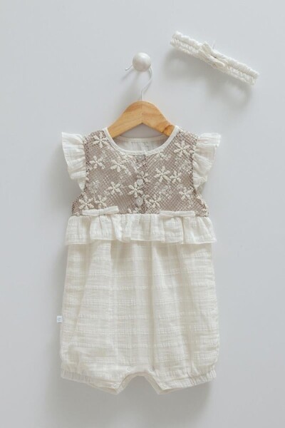 Caramell 03-18 Ay Kız Bebek Ekru Renk Müslin Tulum