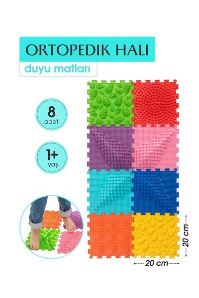 Ortohalı 8 Modüllü Ortopedik Halı Çocuk Duyu Matları Renkli Puzzle Çocuk Masa...