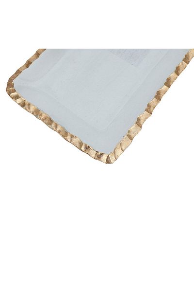 Alsaif Gallery Al Saif Gallery rectangular glass dessert plate, 28x14x2 cm, gilded rim - transparent