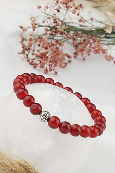 Zodyak Doğal Taş Red Bracelet Agate Stone Bracelet Charm Bracelet Red Agate N...