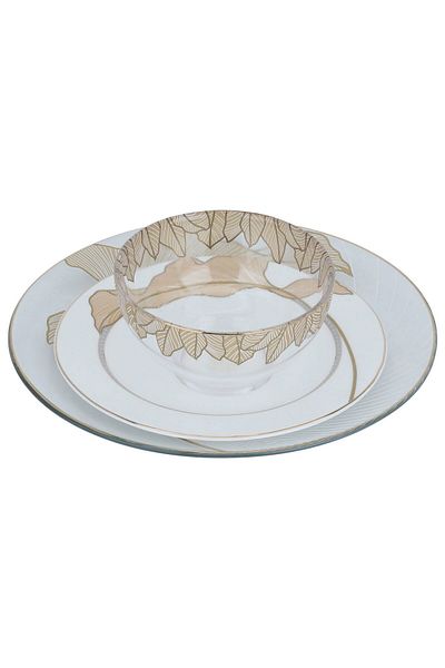 Alsaif Gallery Al Saif Gallery porcelain serving dish set, 3 pieces, golden pattern, circular - white