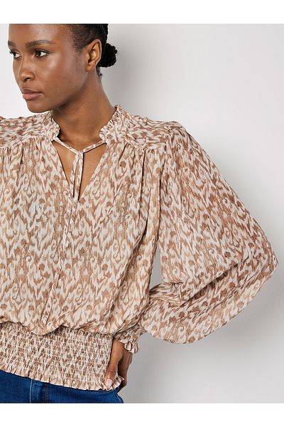 Apricot Lurex Ikat Bluse zum Raffen