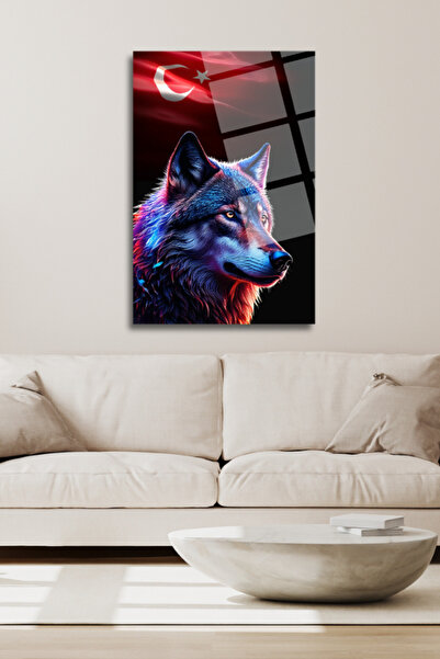 HMDS CONCEPT Türk Bayrağı ve Kurt Tablosu, Yüksek Çözünürlüklü Cam Tablo 185