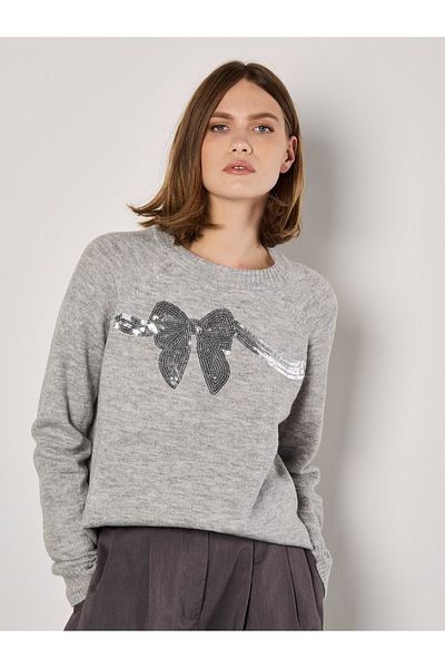 Apricot Pullover mit Paillettenbesatz und Schleife