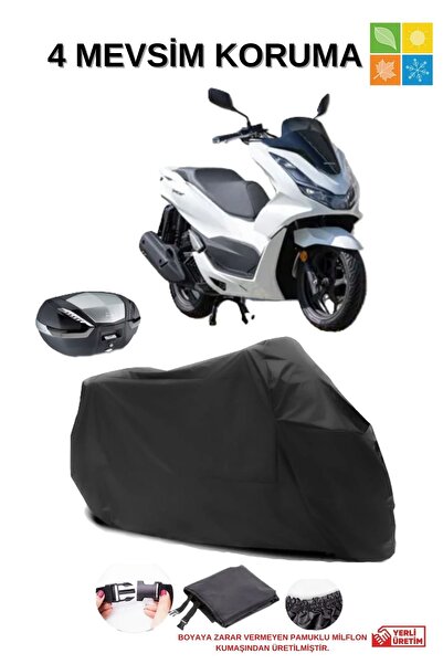 AutoEN HONDA Pcx 125 ARKA ÇANTA UYUMLU SU GEÇİRMEZ SİYAH MOTOSİKLET ÖRTÜSÜ