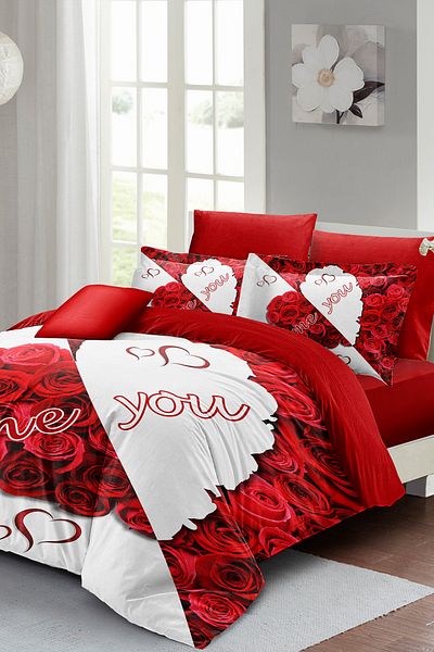 MonoHome Cotton Satin Duvet Cover with Heart for Valentine's Day - Me You