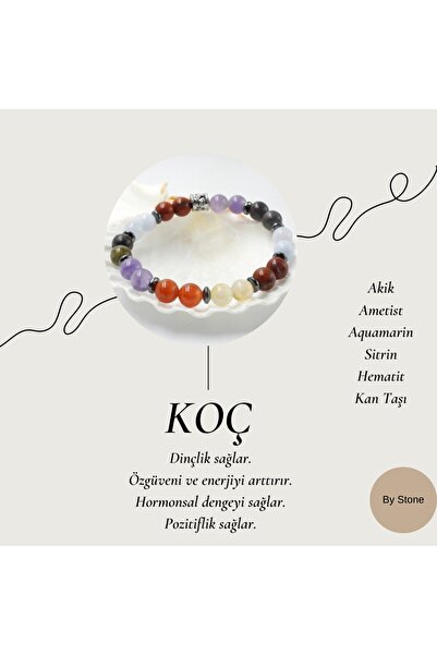 Zodyak Doğal Taş Aries (Men's) Natural Stone Horoscope Bracelet |   Certified