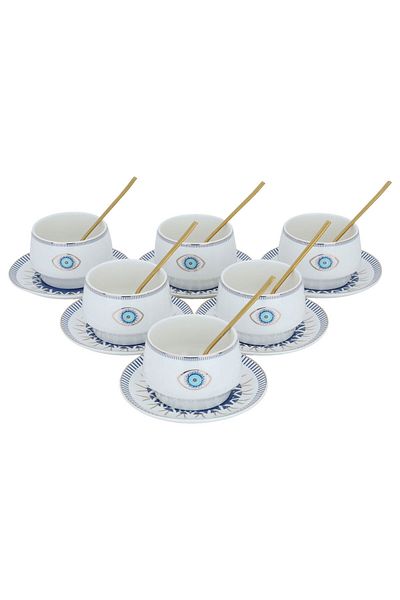 Alsaif Gallery Al Saif Gallery porcelain bowls set, 18 pieces, eye pattern - white