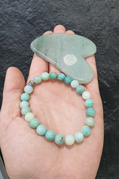 LADIN DOGALTAŞ Amazonite Natural Stone Bracelet (Aventurine Gua Sha Gift) 8 Mm