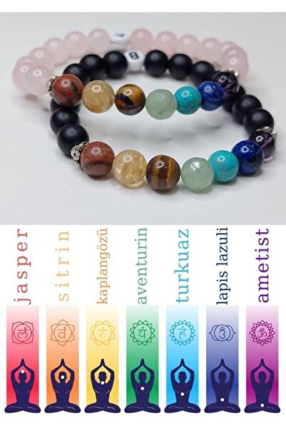 Zodyak Doğal Taş Natural Stoned 7 Chakra Lover Bracelet Onyx Amethyst-lapis-t...