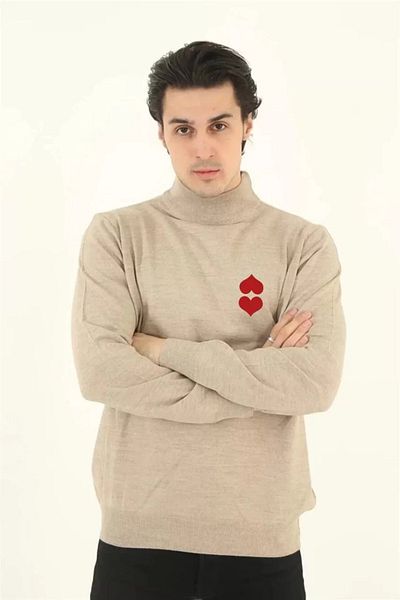 Aluç Tarz Tricotaj țesut cu imprimeu pe jumătate de gât unisex - bej