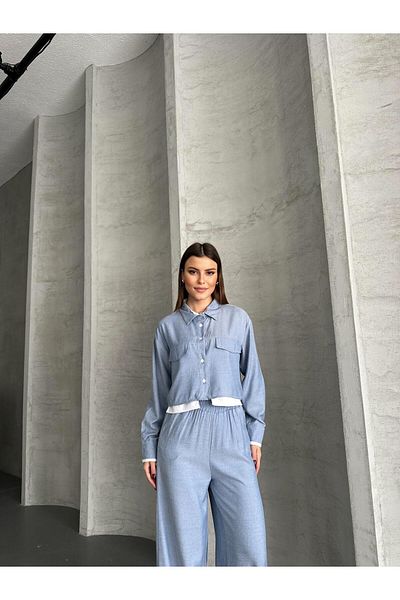 VOLT CLOTHİNG Women's Pocket Detailed Wide Leg Crop Shirt Set