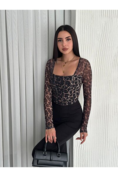 HAKKE Kare Yaka Tül Crop BLUZ