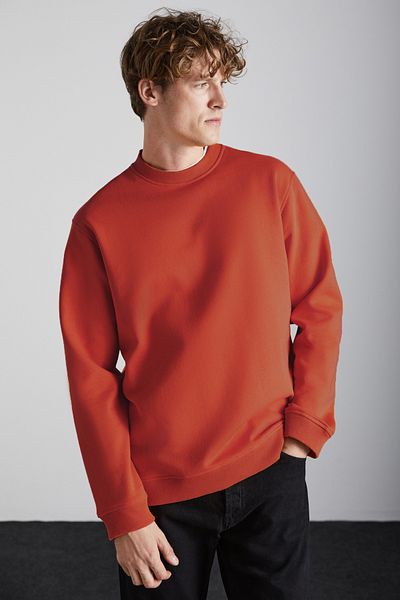GRIMELANGE Adams Men's Soft Organic Cotton Regular Fit Orange Sweatshirt with Fleece Inside