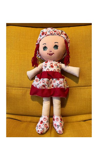 Nostalji Kutusu Girl in Red Haired Dress Toy Cloth Doll Sleeping Companion 50 cm Gift Birthday Gift