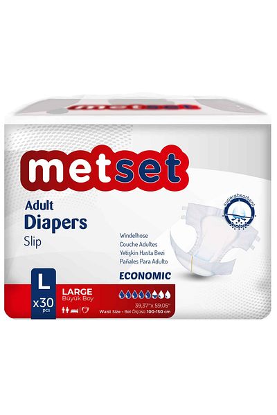 Metset Economical Waistband Adult Patient Diapers 5.5 Drops Large Large Size L Size 30 Pack