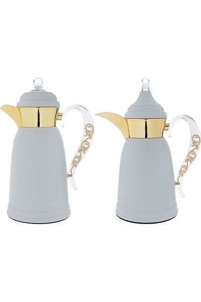 Alsaif Gallery Al Saif Gallery Qamar Steel Thermos Set, 0.7/1 Liter - Light Grey